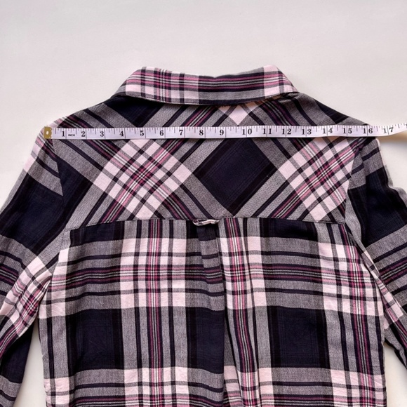 Zara Basic Botton Down Navy Pink White Plaid Flannel Shirt. Size: M - Picture 9 of 12